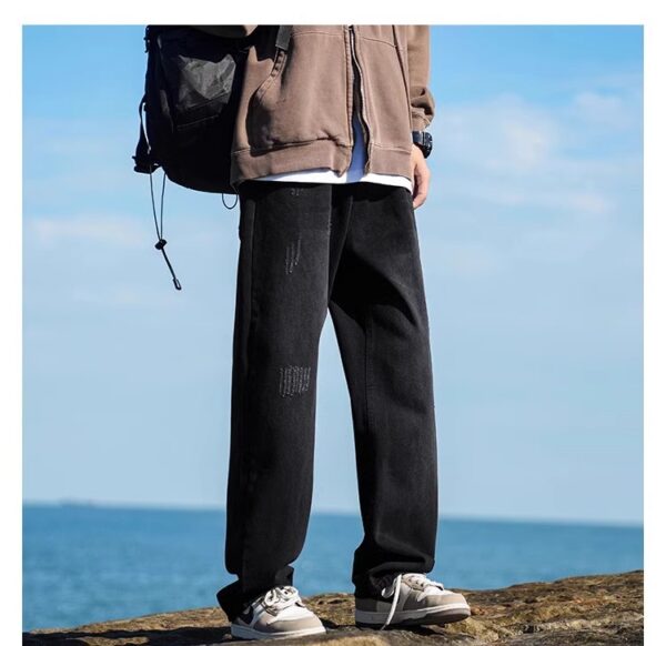 Vintage Washed Distressed Denim — Retro Straight-Leg High-Street Jeans