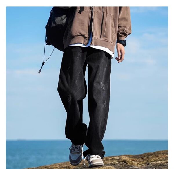 Vintage Washed Distressed Denim — Retro Straight-Leg High-Street Jeans