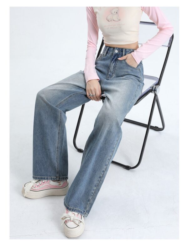 Washed Thermal Fleece Denim — High-Waist Wide-Leg Winter Pants