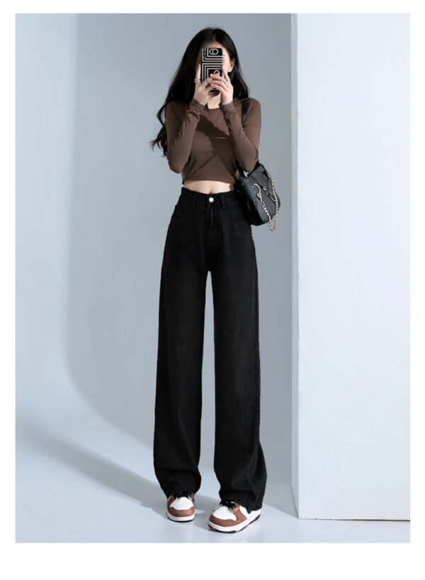 详情-21 Black High-Waist Narrow Wide-Leg Denim Pants — Slimming Draped Fit for Tall Silhouette