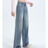 Washed Thermal Fleece Denim — High-Waist Wide-Leg Winter Pants