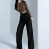 详情-23 Black High-Waist Narrow Wide-Leg Denim Pants — Slimming Draped Fit for Tall Silhouette
