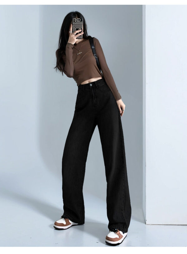 详情-23 Black High-Waist Narrow Wide-Leg Denim Pants — Slimming Draped Fit for Tall Silhouette