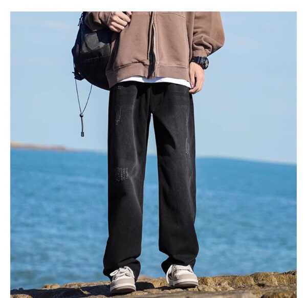 Vintage Washed Distressed Denim — Retro Straight-Leg High-Street Jeans