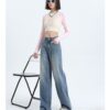 Washed Thermal Fleece Denim — High-Waist Wide-Leg Winter Pants