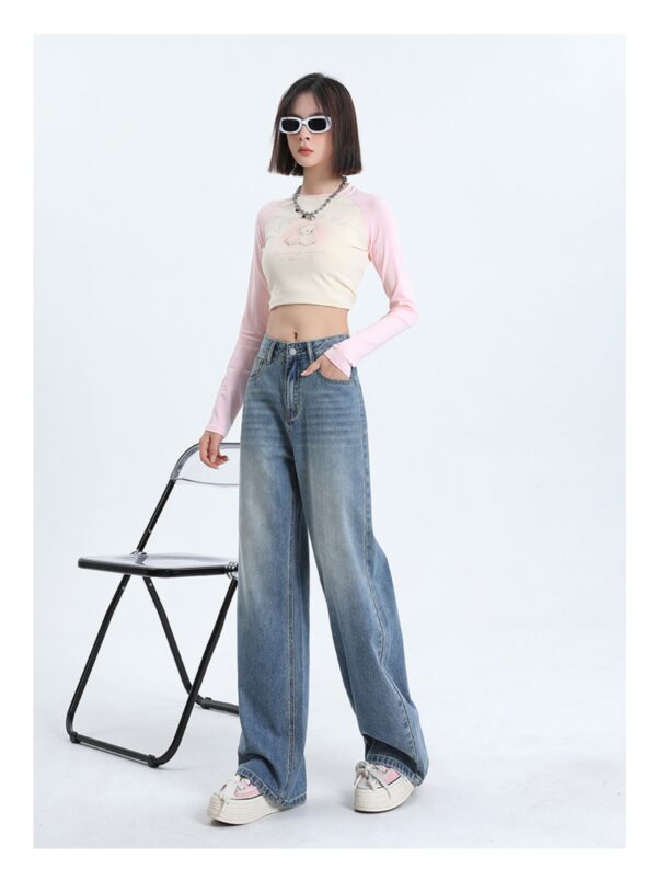 Washed Thermal Fleece Denim — High-Waist Wide-Leg Winter Pants