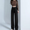 详情-24 Black High-Waist Narrow Wide-Leg Denim Pants — Slimming Draped Fit for Tall Silhouette