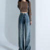 详情-25 Black High-Waist Narrow Wide-Leg Denim Pants — Slimming Draped Fit for Tall Silhouette