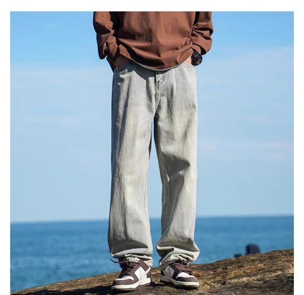 Vintage Washed Distressed Denim — Retro Straight-Leg High-Street Jeans