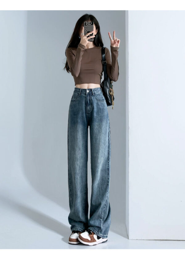 详情-26 Black High-Waist Narrow Wide-Leg Denim Pants — Slimming Draped Fit for Tall Silhouette