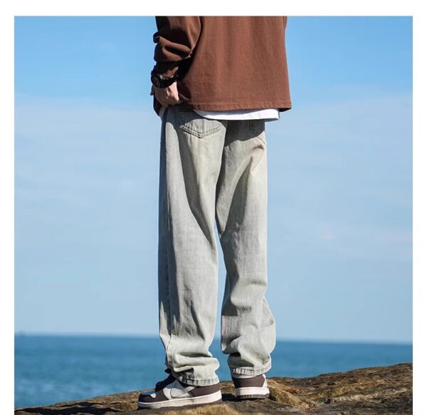 Vintage Washed Distressed Denim — Retro Straight-Leg High-Street Jeans