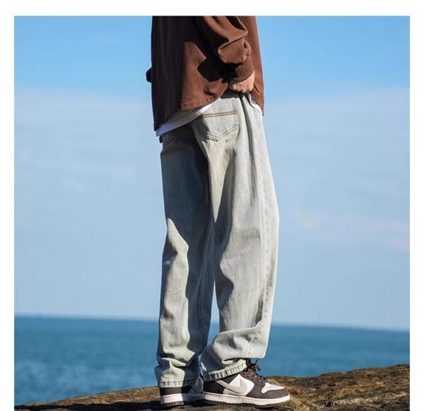 Vintage Washed Distressed Denim — Retro Straight-Leg High-Street Jeans