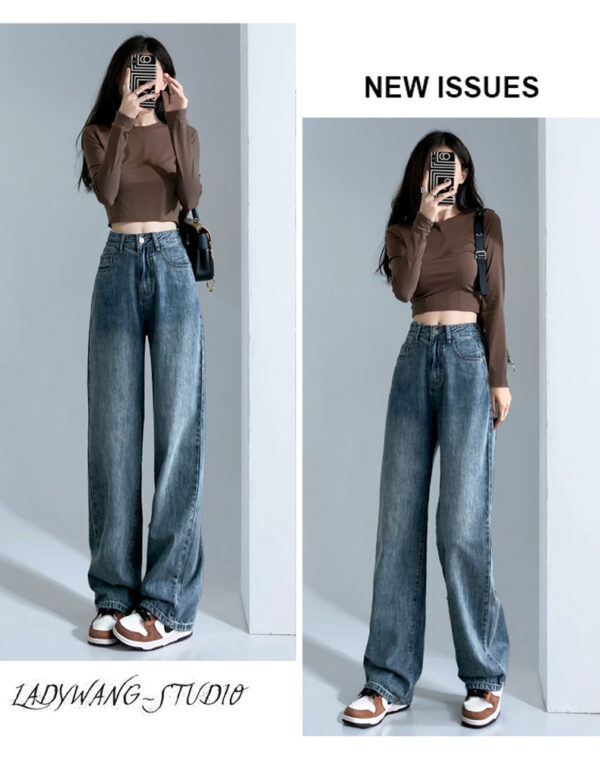 详情-27 Black High-Waist Narrow Wide-Leg Denim Pants — Slimming Draped Fit for Tall Silhouette