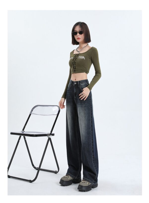 Washed Thermal Fleece Denim — High-Waist Wide-Leg Winter Pants