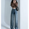 详情-28 Black High-Waist Narrow Wide-Leg Denim Pants — Slimming Draped Fit for Tall Silhouette