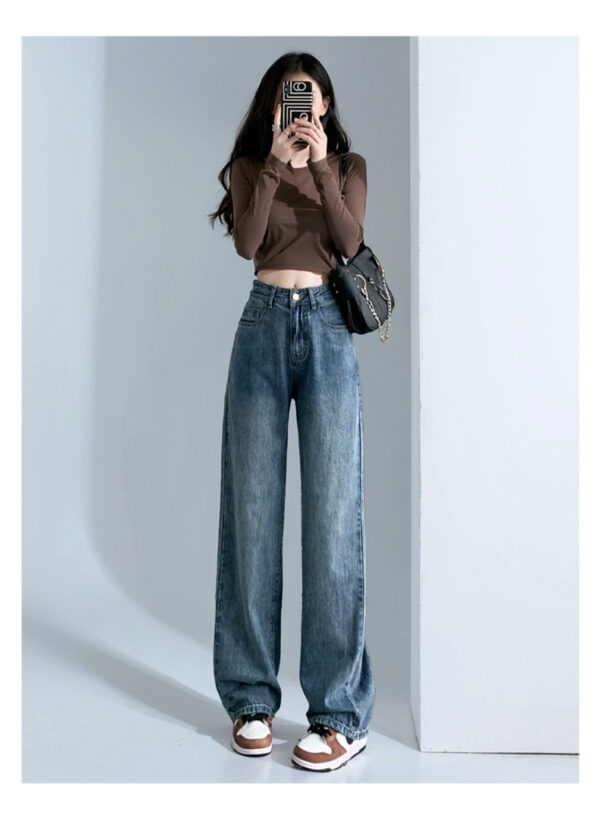 详情-28 Black High-Waist Narrow Wide-Leg Denim Pants — Slimming Draped Fit for Tall Silhouette