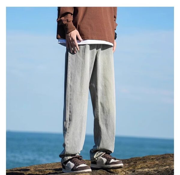 Vintage Washed Distressed Denim — Retro Straight-Leg High-Street Jeans