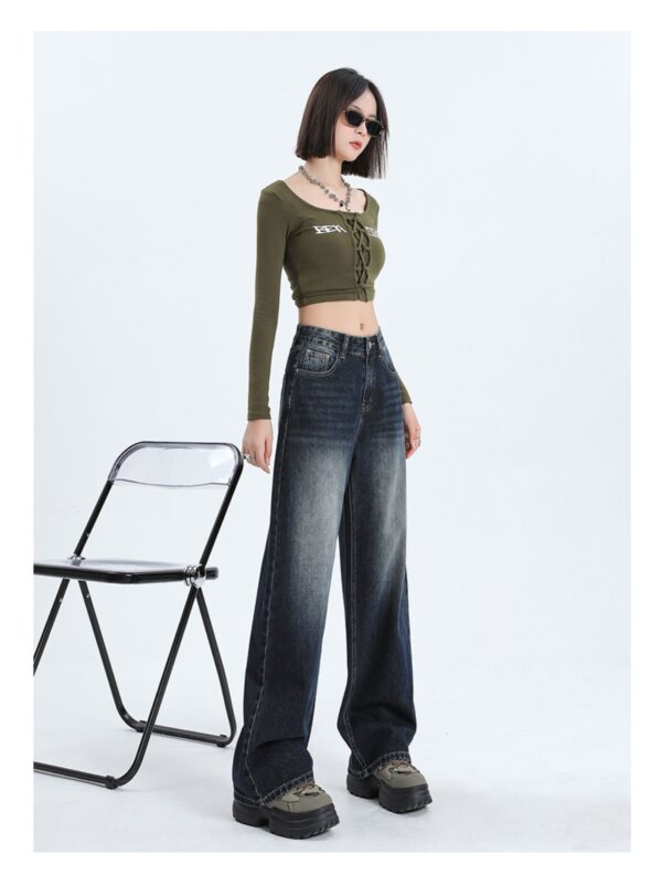 Washed Thermal Fleece Denim — High-Waist Wide-Leg Winter Pants