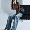 详情-29 Black High-Waist Narrow Wide-Leg Denim Pants — Slimming Draped Fit for Tall Silhouette