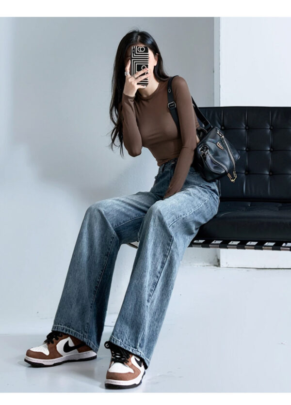 详情-29 Black High-Waist Narrow Wide-Leg Denim Pants — Slimming Draped Fit for Tall Silhouette