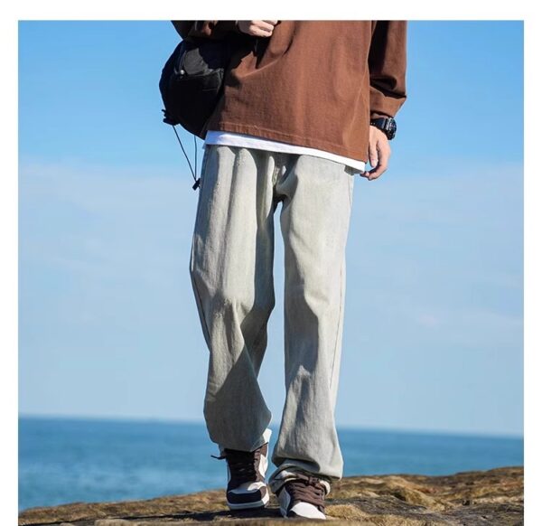 Vintage Washed Distressed Denim — Retro Straight-Leg High-Street Jeans