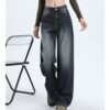 Washed Thermal Fleece Denim — High-Waist Wide-Leg Winter Pants