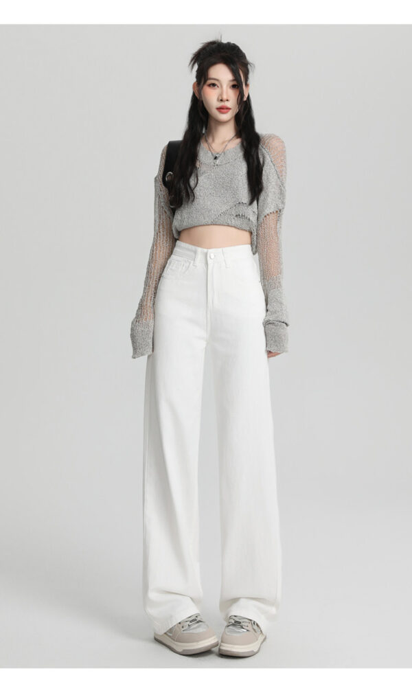 详情-30 Black High-Waist Narrow Wide-Leg Denim Pants — Slimming Draped Fit for Tall Silhouette