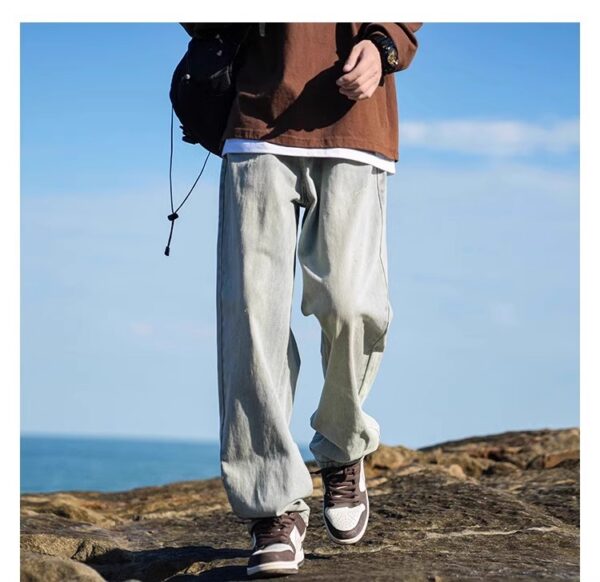 Vintage Washed Distressed Denim — Retro Straight-Leg High-Street Jeans