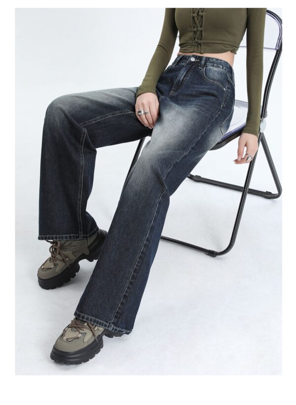 Washed Thermal Fleece Denim — High-Waist Wide-Leg Winter Pants