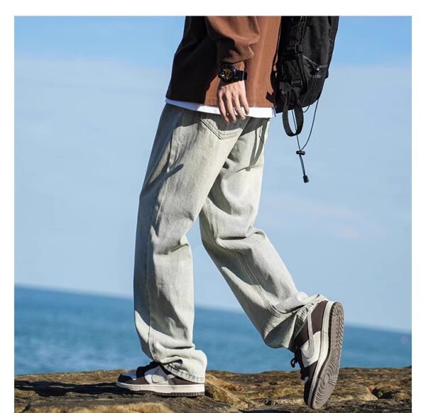 Vintage Washed Distressed Denim — Retro Straight-Leg High-Street Jeans