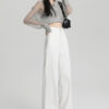 详情-32 Black High-Waist Narrow Wide-Leg Denim Pants — Slimming Draped Fit for Tall Silhouette