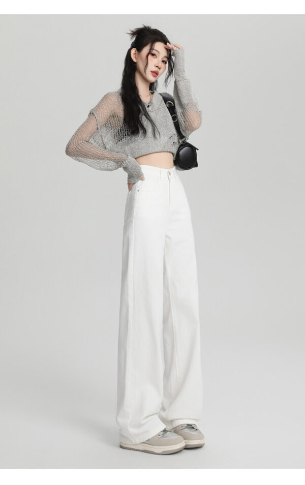 详情-32 Black High-Waist Narrow Wide-Leg Denim Pants — Slimming Draped Fit for Tall Silhouette