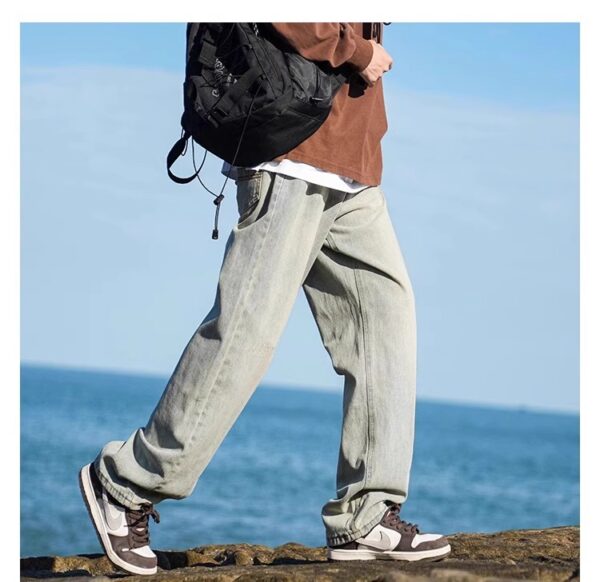 Vintage Washed Distressed Denim — Retro Straight-Leg High-Street Jeans