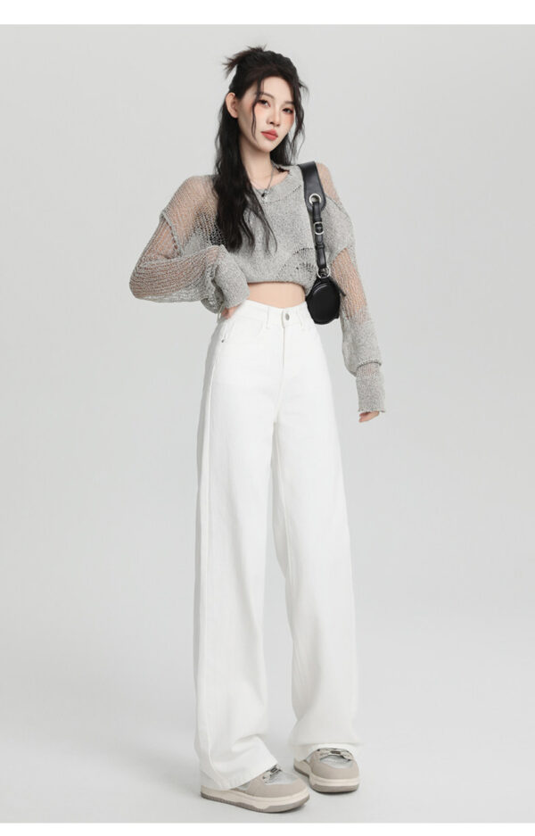 详情-33 Black High-Waist Narrow Wide-Leg Denim Pants — Slimming Draped Fit for Tall Silhouette