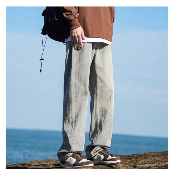 Vintage Washed Distressed Denim — Retro Straight-Leg High-Street Jeans