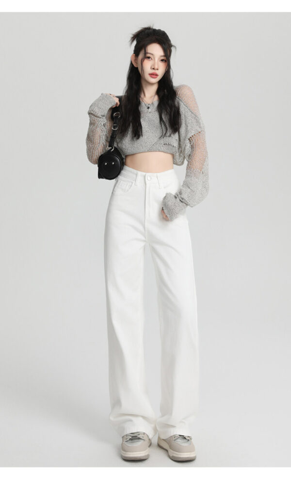 详情-35 Black High-Waist Narrow Wide-Leg Denim Pants — Slimming Draped Fit for Tall Silhouette
