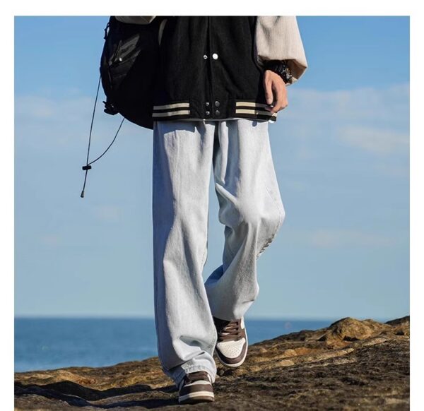 Vintage Washed Distressed Denim — Retro Straight-Leg High-Street Jeans