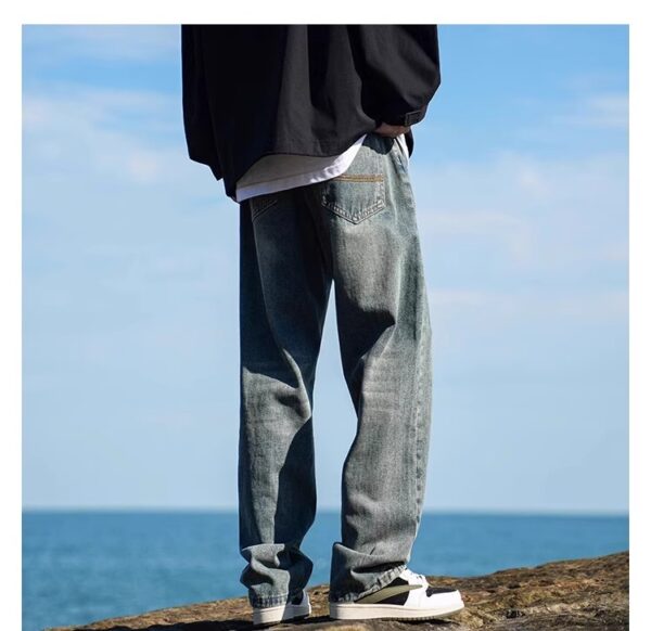 Vintage Washed Distressed Denim — Retro Straight-Leg High-Street Jeans