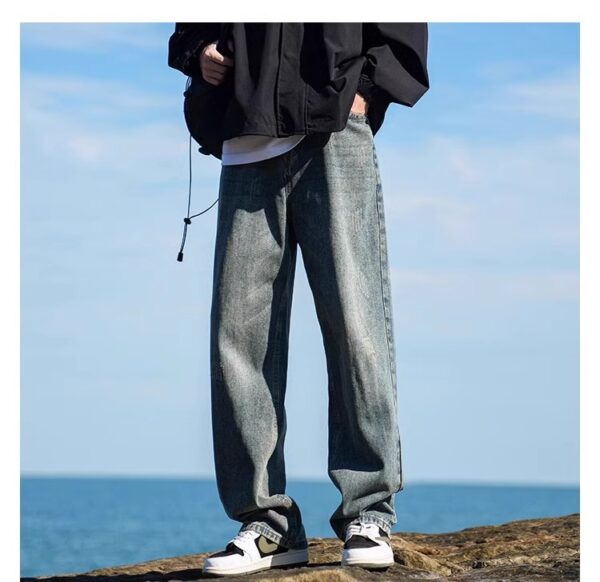 Vintage Washed Distressed Denim — Retro Straight-Leg High-Street Jeans