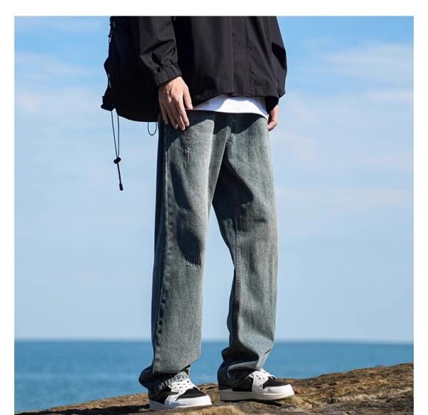 Vintage Washed Distressed Denim — Retro Straight-Leg High-Street Jeans