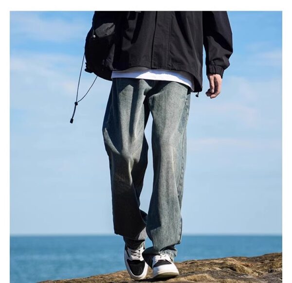 Vintage Washed Distressed Denim — Retro Straight-Leg High-Street Jeans