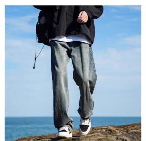 Vintage Washed Distressed Denim — Retro Straight-Leg High-Street Jeans