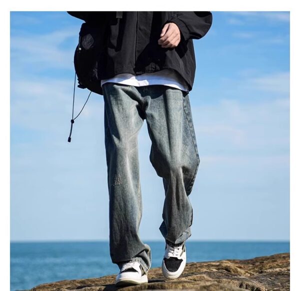 Vintage Washed Distressed Denim — Retro Straight-Leg High-Street Jeans