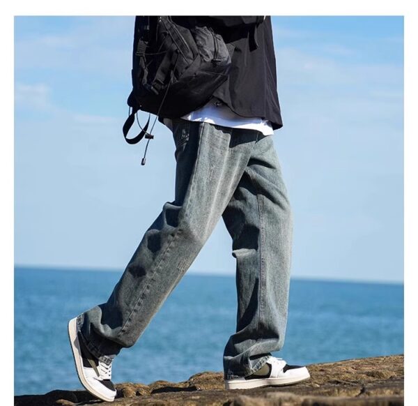 Vintage Washed Distressed Denim — Retro Straight-Leg High-Street Jeans