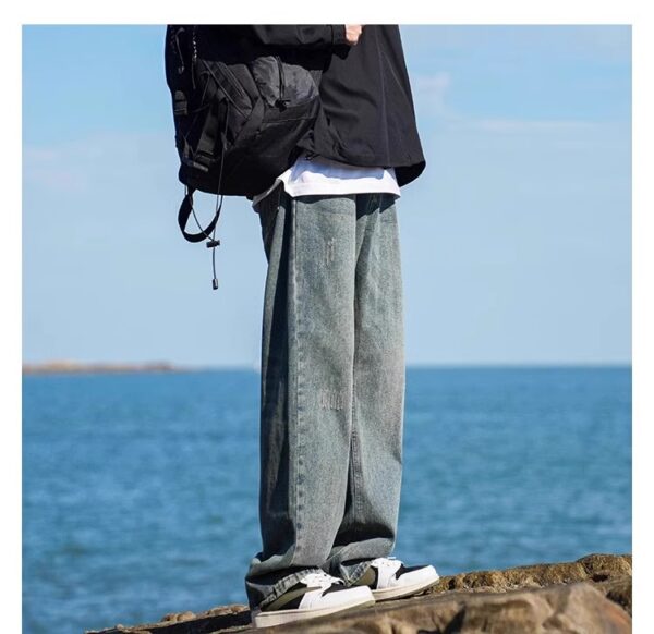 Vintage Washed Distressed Denim — Retro Straight-Leg High-Street Jeans