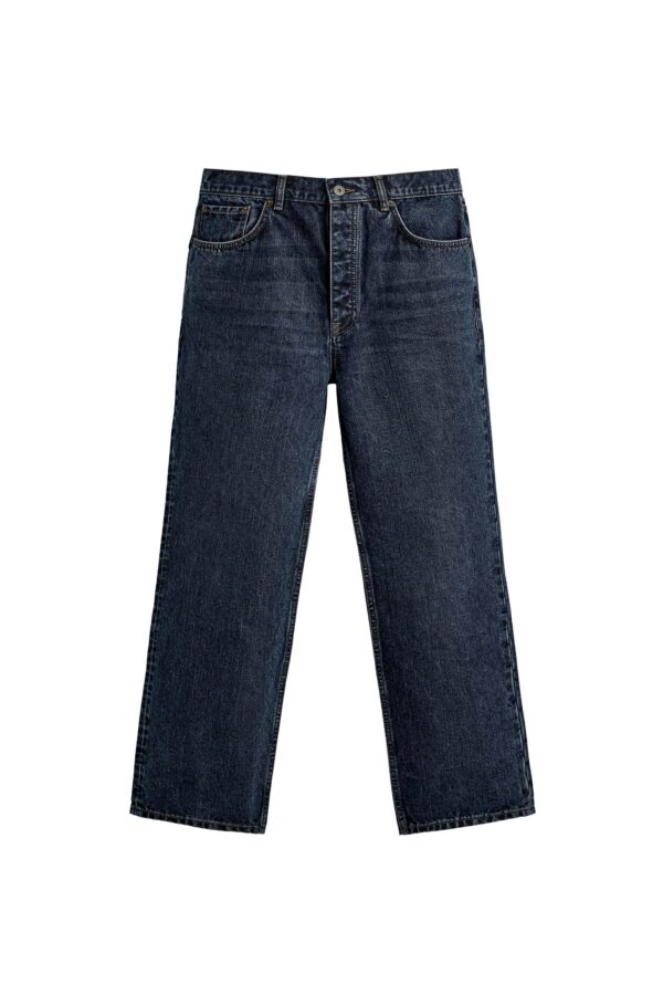 Mid-Waist Washed Straight-Leg Denim Jeans — Cotton-Wool Blend Casual Comfort
