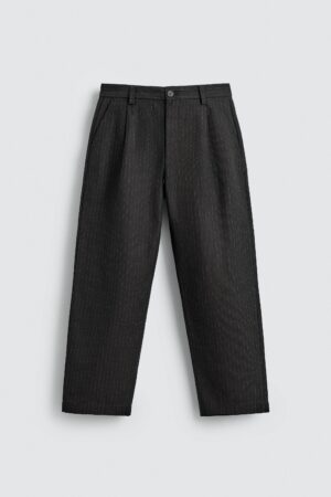 详情-08 Heavyweight Cotton Textured Stripe Loose Denim Pants — Structured Feel & Relaxed Casual Fit