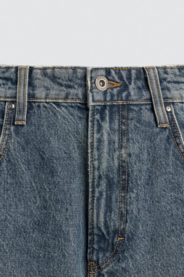 详情-08 Washed Cotton Flared Denim Jeans — Mid-Waist Casual Bell-Bottom Fit