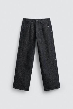 详情-11 Mid-Rise Raw Denim Straight-Leg Jeans with Metal Rivets — Clean Structure & Industrial Detail
