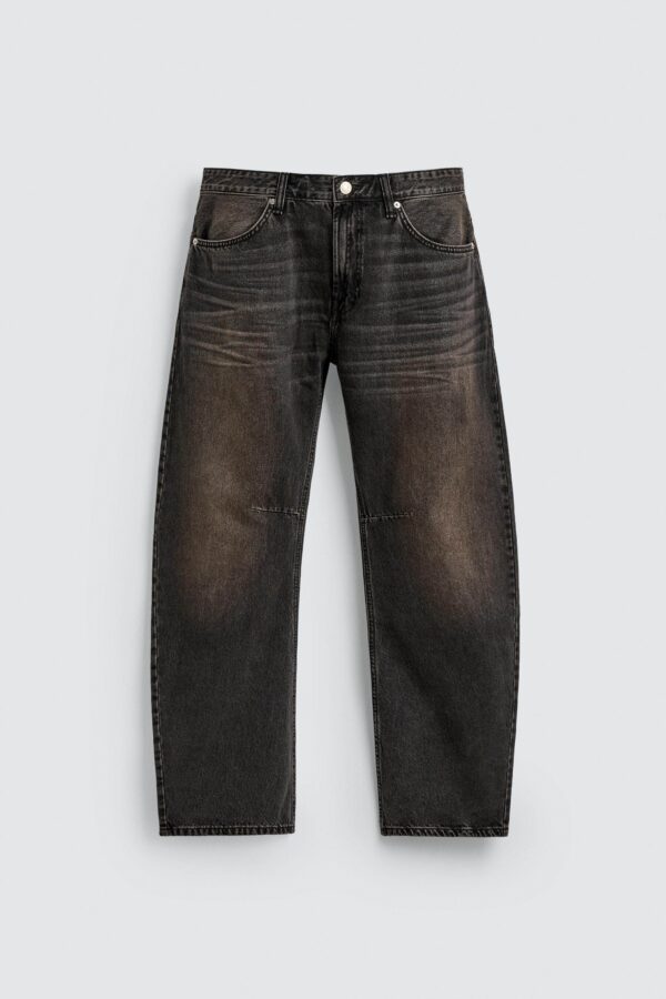 详情-11 Mid-Waist Washed Barrel-Leg Denim Jeans — Relaxed Fit with Modern Volume
